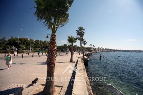 Coastal promenade in Paphos harbor, Cyprus - morning in March