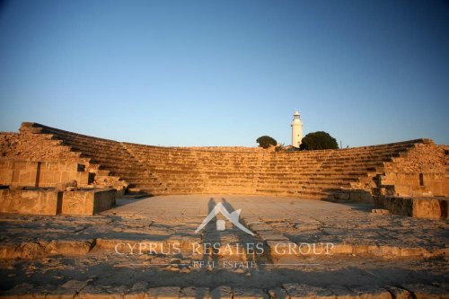 Morning shadows over ancient Odeon amphitheater in Paphos