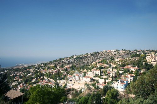 Kamares Village on the hill slopes over Mediterranean, Cyprus